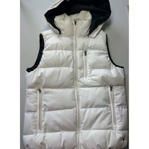 RuffHewn Well Worn White Puffer Vest Detachable Hood Womens Medium RN69016